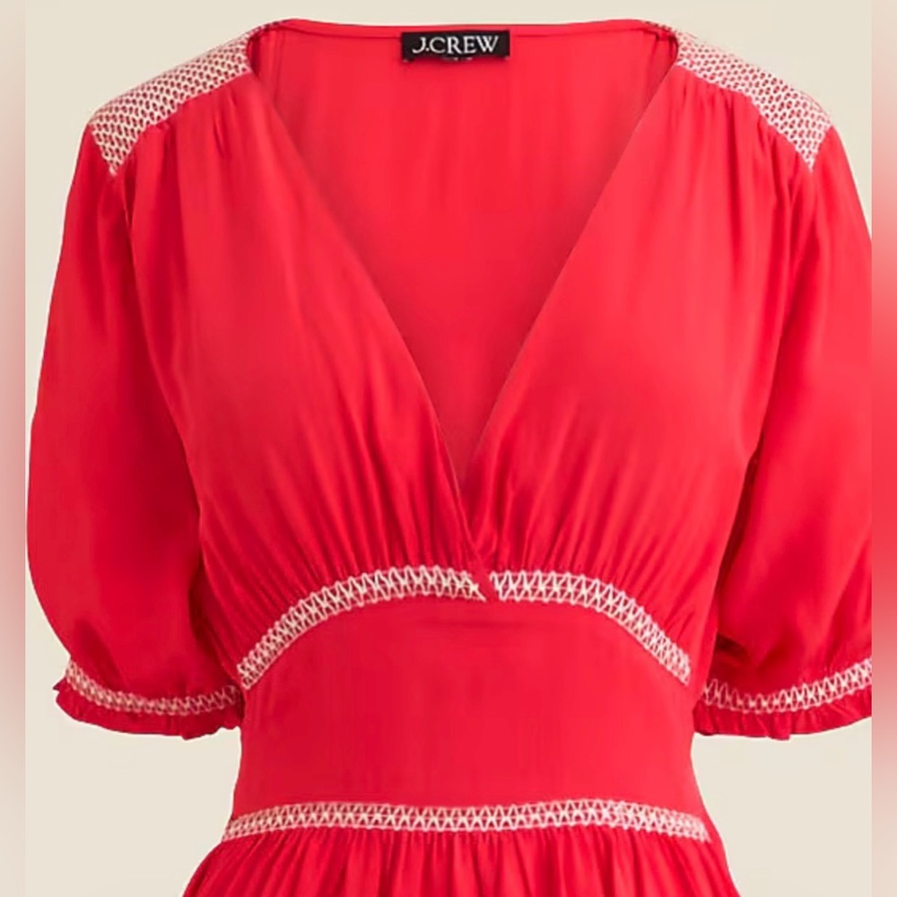 J.Crew Smocked-trim midi dress in crepe de chine